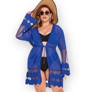 Blue plus size chiffon kimono bell sleeve cover up